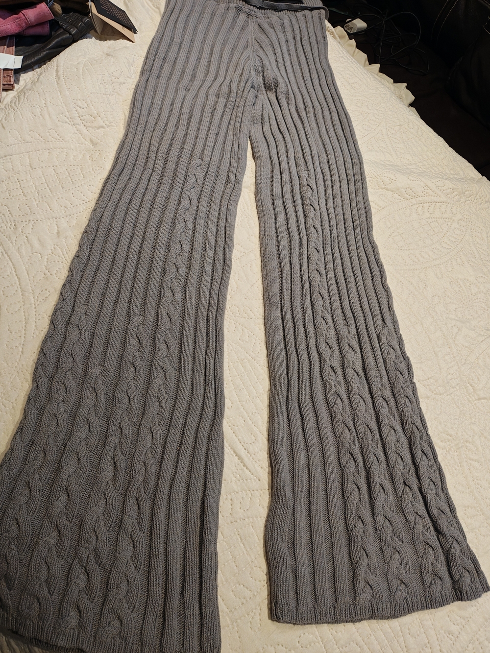 Twin-Set Gray Cable-Knit Wide-Leg Pants.  Polyamid/Viscose/ Wool/ Cashmere